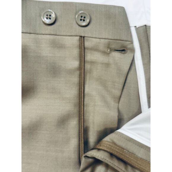 Baroni Couture Men 100% Wool Dress Pants Sand 44L Flat Front Classic Fit Luxury - Picture 8 of 14